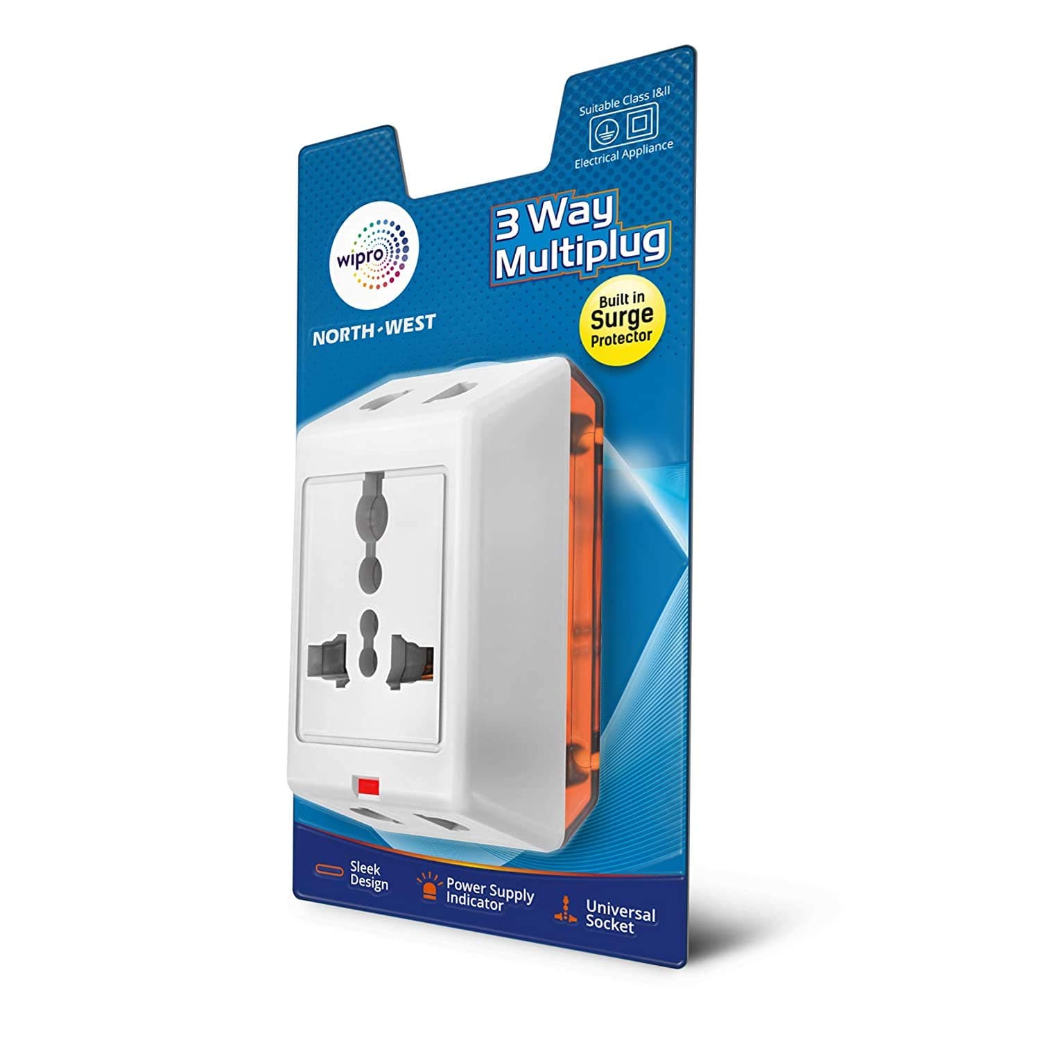 Wipro 3 Way Multiplug Adaptor with 1 Universal Sockets |Inbuilt Surge Protection & Power supply Indicator | Compact & Light weight | 6Amp Multiplug socket for Home, Office | Pack of 1 (White)