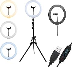 DIGITEK (DRL-14C) LED Ring Light with 5ft Stand & Smartphone Mount - USB Powered, Color Switch Mode, Brightness Control, Dual Temperature - for Photo & Video Shoots, Makeup, Vlogging!