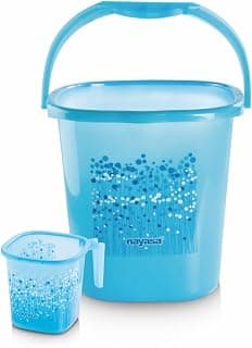 Nayasa Square Ring Funk Plastic Bucket Set for Bathroom | Bucket and Mug (18 Liters & 1.5 Liters) | Bathroom Set of 2 | Bathroom Accessories Set | Bathroom Bucket Set | Blue
