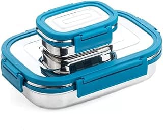 Stainless Steel Lunch Box |100% Leak Proof |Lunch Box for School Use| Tiffin Box for School and Work| Lunch Box with Clip Lock Lid |Insulated Lunch Box, Spill Proof - Blue Colour