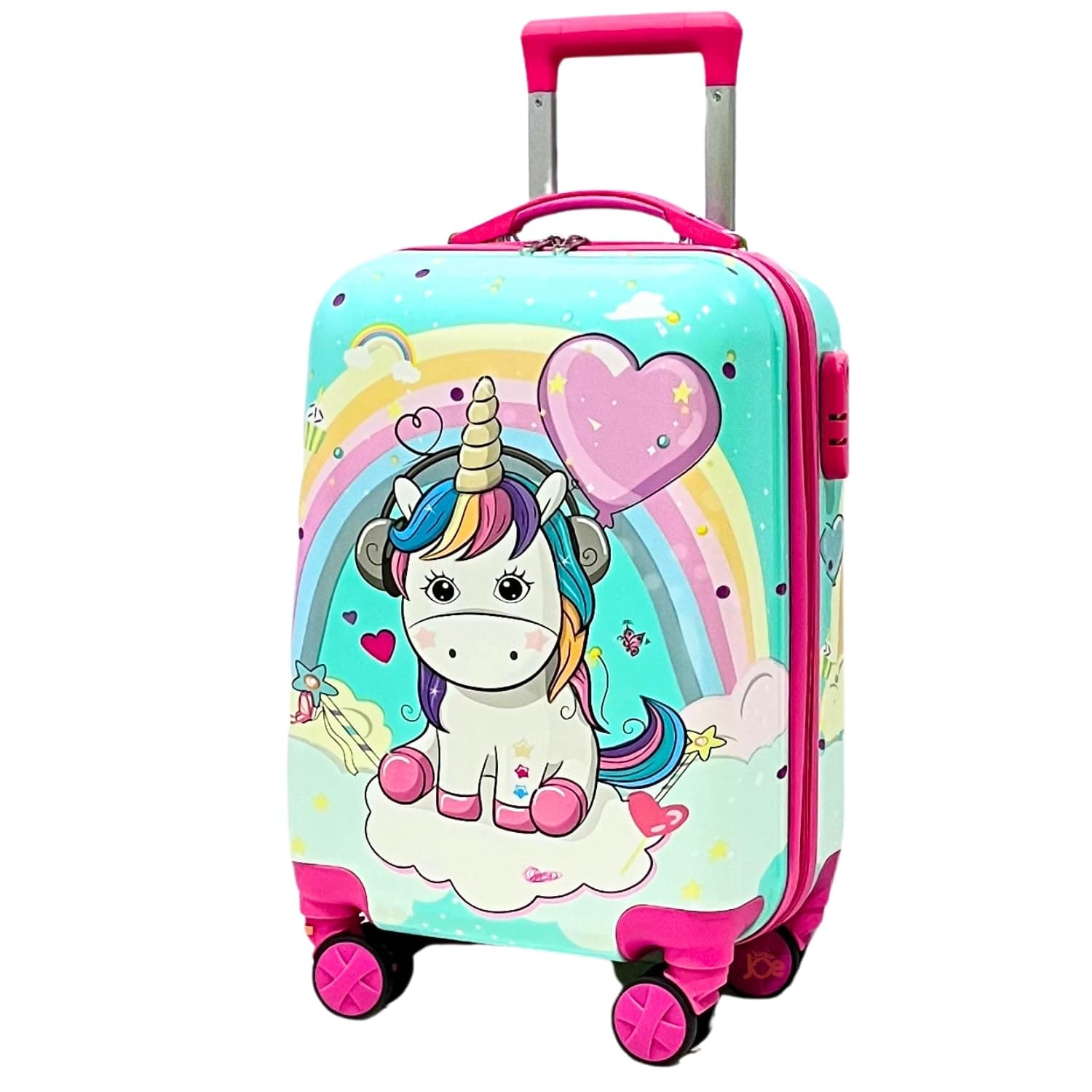 JUNIOR JOE Abs Hard Shell 360 Degree 20 Inch Kids Suitcase with 4 Wheel Travel Trolley Bag (4 Day Trip) (Design-7, 20 INCH), 53 cm, Green