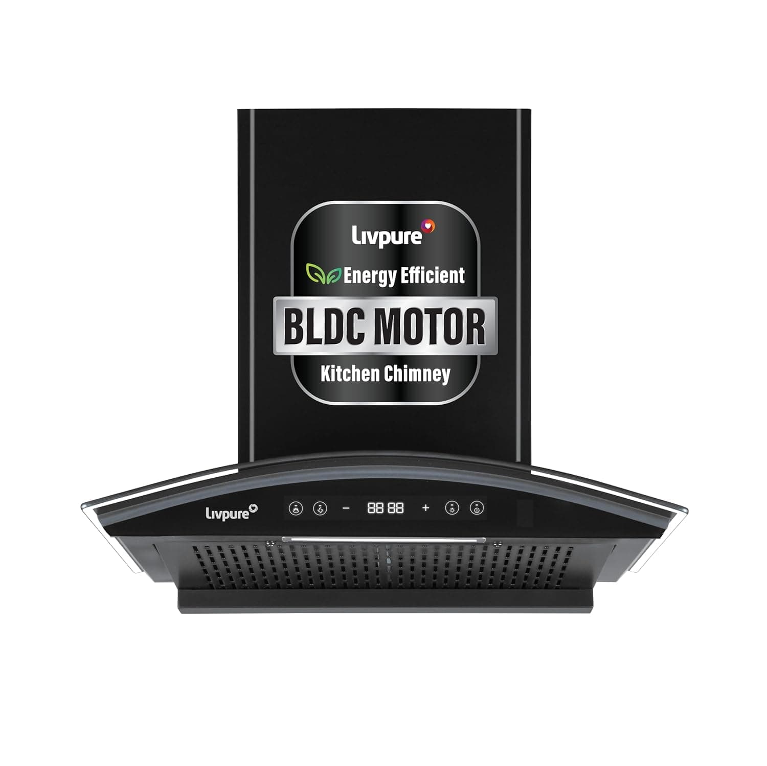 Livpure Eterna Max BLDC 90 cm | Curved Glass | 1600 m³/hr Suction | BLDC Motor | Filterless | Touch & Gesture Control | Low Noise | 10 Years Motor + 1 Year Comprehensive Warranty | Black