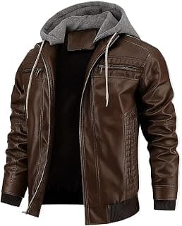 Blaq Ash Men's Faux Leather Hooded Motorcycle Jacket, Zip-Up, with Pocket