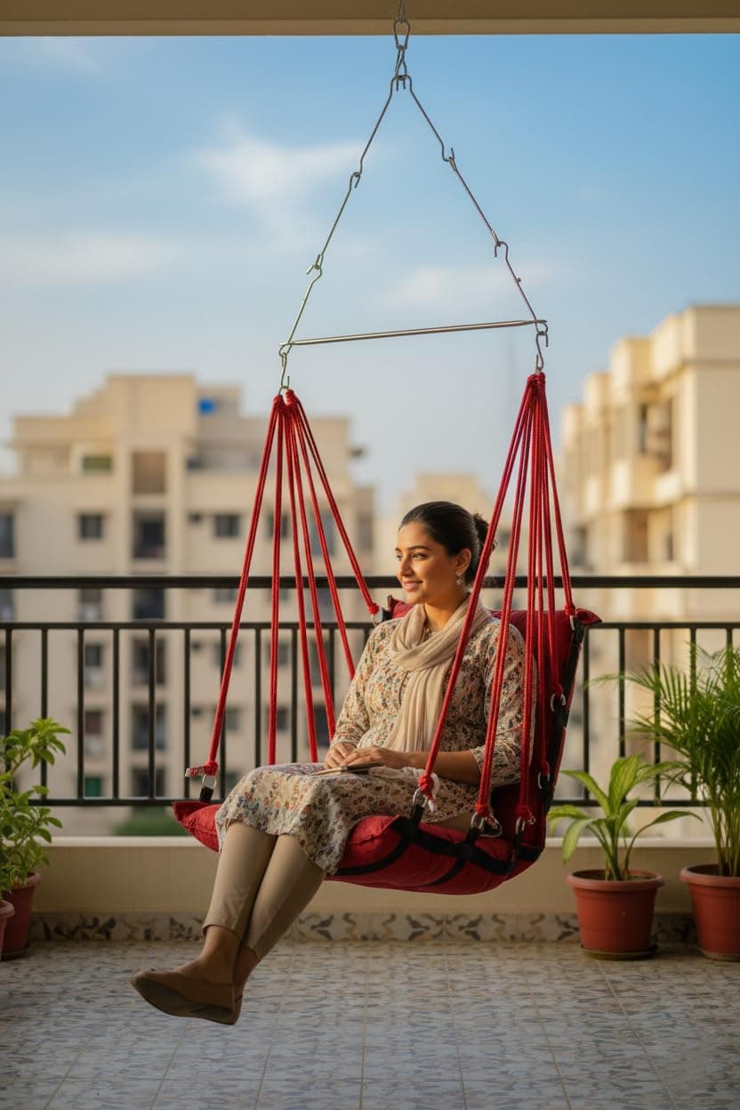 Patiofy Swing for Adults for Home/Jhula for Adults/Swing Chair for Living Room, Indoor, Outdoor/Weight Capacity Upto 150Kgs (Red)