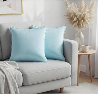 RD TREND Satin Cushion Covers 16 Inch x 16 Inch | Decorative Throw Pillows for Sofa, Couch, Living Room, Home Décor Cushion Cover Set of 2 (Teal Grey)