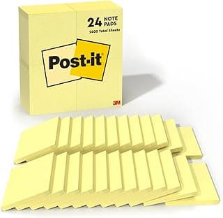 Post-It 3 Inch x 3 Inch Canary Yellow Self-Stick Notes, 24 Packs of 100 Sheets Each