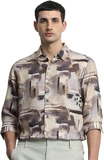 MUFTI Olive Abstract Slim Fit Shirt