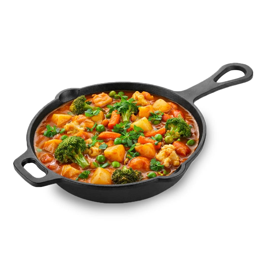 AVIAS Cast Iron Deep Skillet, Pre-Seasoned Pan with Handle, 10 Inch | Pre-Seasoned Cast Iron, Easy Grip Handle, Gas & Induction Compatible, Even Heating, Ideal for Frying, Sautéing & Roasting