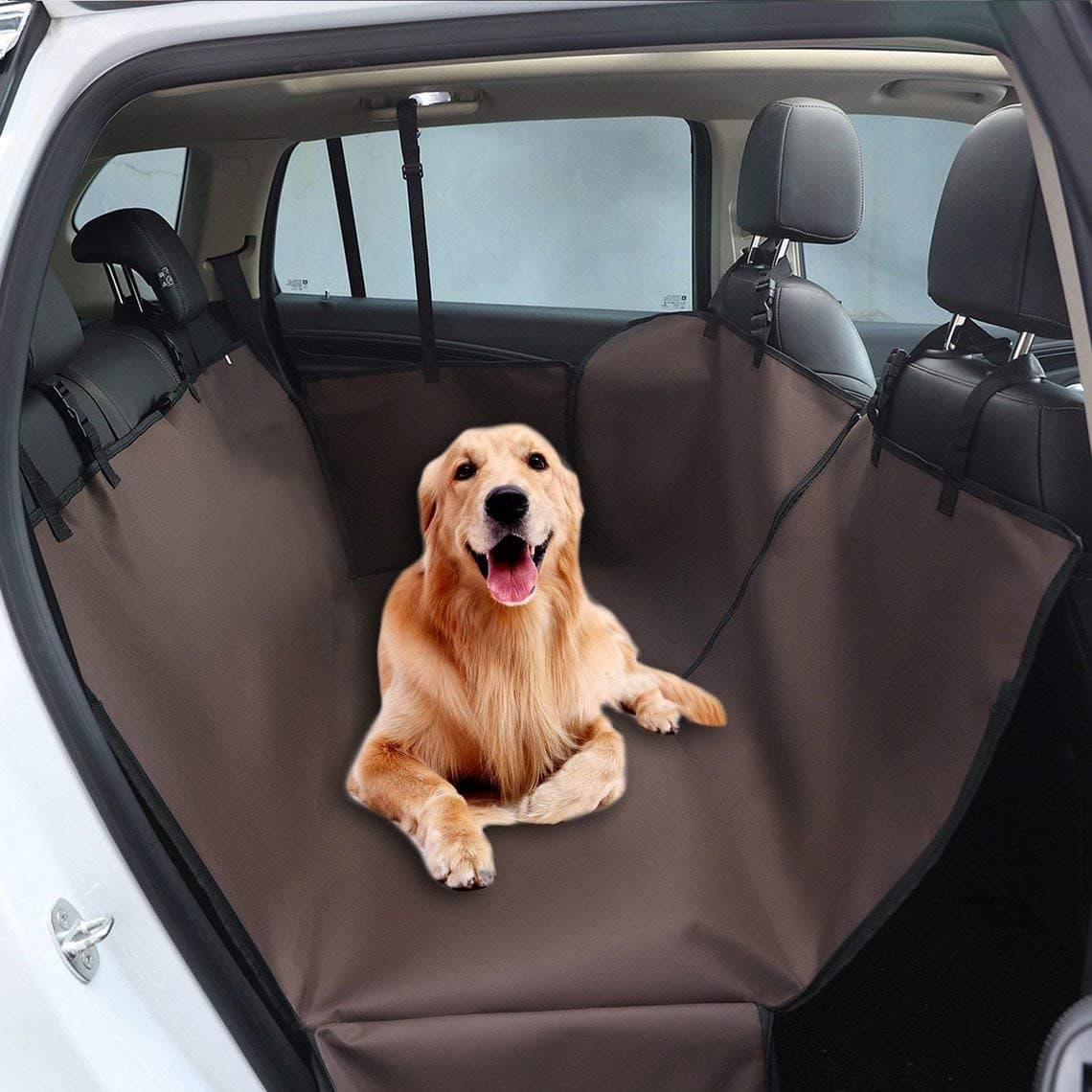 Petslover Double Layers Oxford Fabric Waterproof Pet Car Seat Cover Dog Hammock Protector Back Mat Pet Carriers for Hatchback Car Seat Cover, Brown
