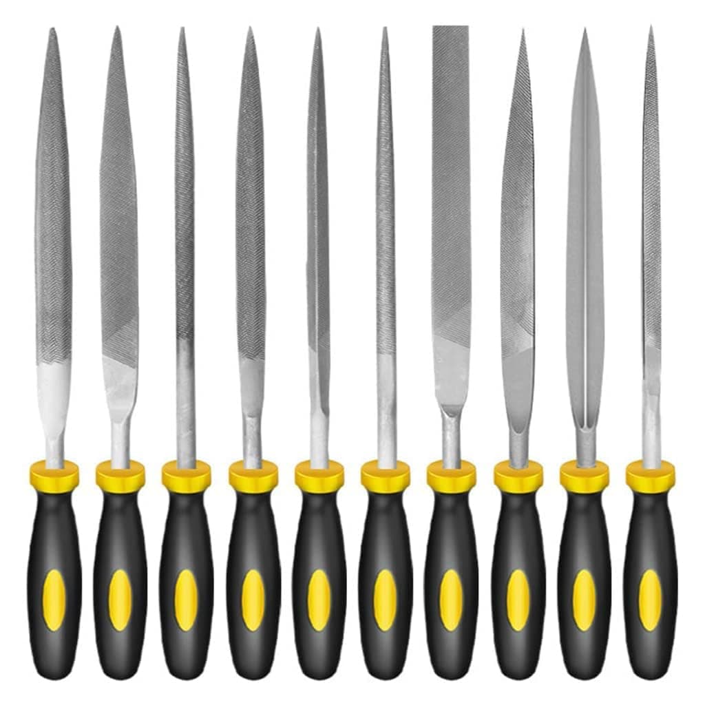 VOLDOT 10Pcs File Tools Set, Premium Hardened Drop Forged Alloy Steel File Tools | Carbon Steel File Tool Set | arbon Steel File Kit with Handle for Metal, Wood, Glass, Plastic, Leather, Jewelry