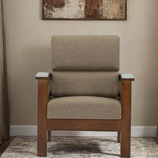 Royaloak Sepang Wooden Single Seater Sofa with Brown Colour Cushion| Solid Wood| Fabric Covers | Moulded Foam | Removable & Washable Covers | Supports Back