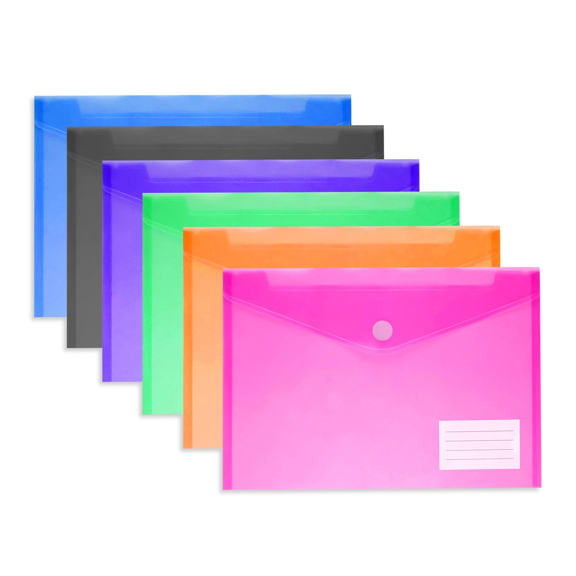 GLUN® File Folder, Side Opening Valcro File Folder, Pack of 6 Colored Poly-Plastic A4 & Legal Size Document Folder for Certificates File Storage Bag with Snap Button
