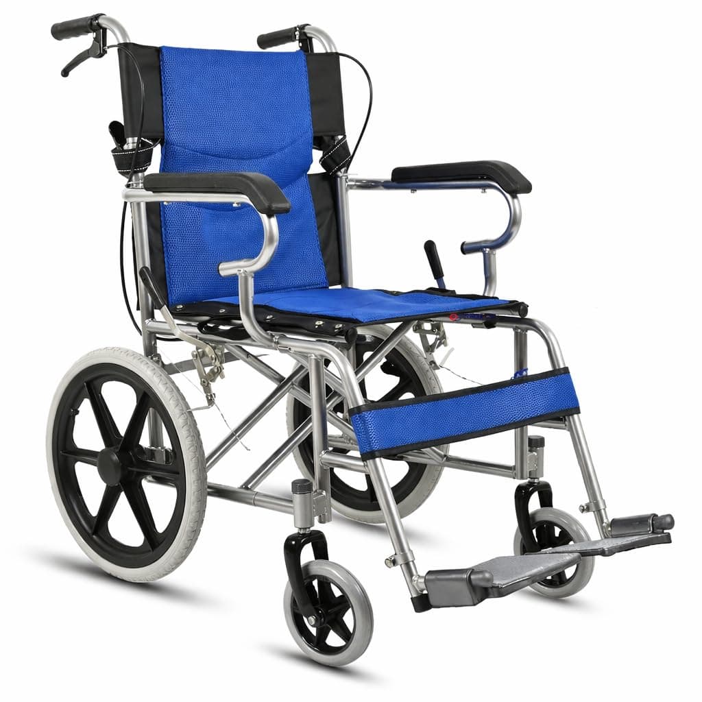 DIALDRCARE Foldable Transport Wheelchair For Old People, Disabled, Handicaps, Senior Citizen (BLUE)