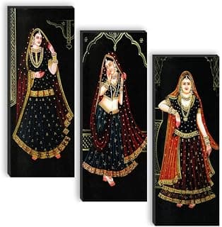 SAF paintings set of 3 Traditional Rajasthani Woman UV textured self adeshive wall painting for home decoration SANF-SJ45