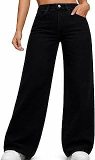 Generic Women High Waist Straight Fit Wide Leg Jeans | Dark Black Z Black Stretch Denim | Trendy Baggy Jeans for Women | Premium Casual Street wear Pants