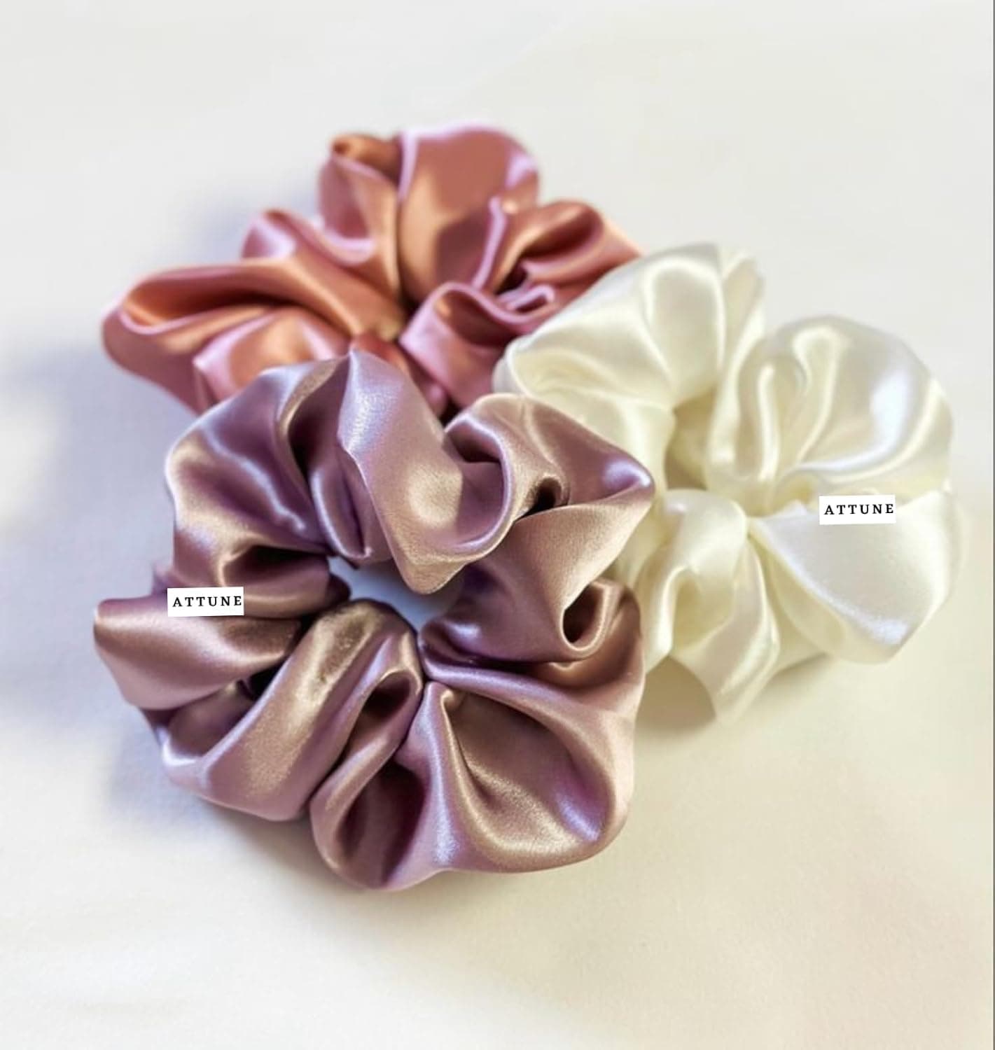 Satin Silk Scrunchies – Large Fluffy Scrunchy Hair Bands, Elastic Ponytail Holders, Rubber Band Hair Ties, Hair Accessories, Gift for Women and Girls (3 Set Radiance)