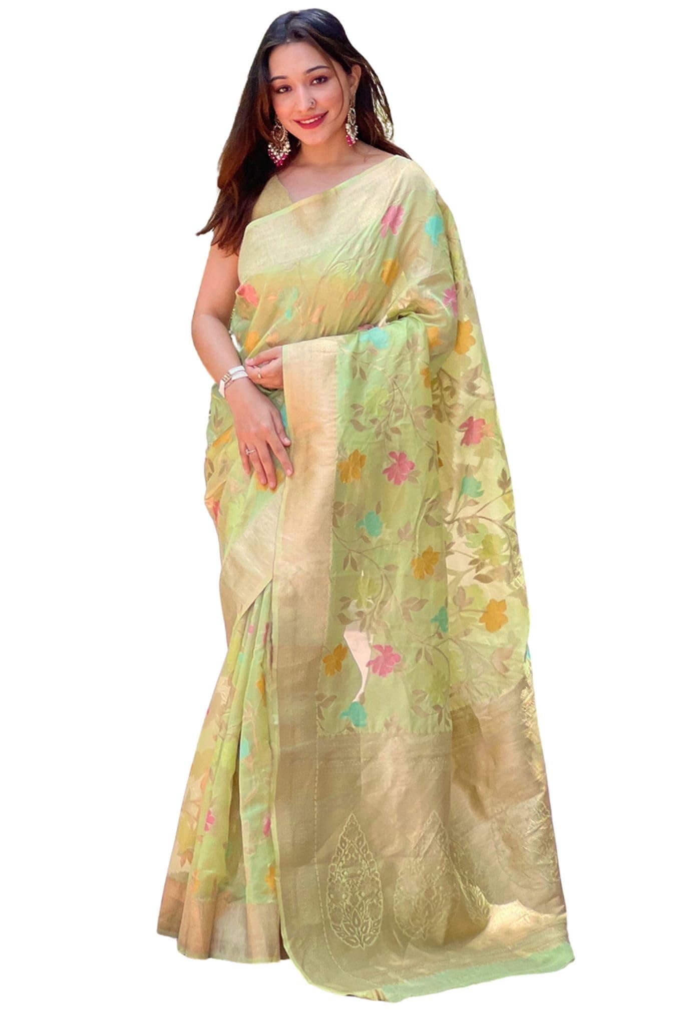 SGF11 Women's Organza Pure Soft Silk Handloom Saree With Blouse Piece