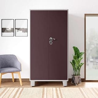 Interio by Godrej Almirah Wardrobe H1 2-Door Steel Almirah, Cupboard for Clothes (Textured Shellwine Red), 1-Year Warranty, LED Light, 1 Locker, 1 Drawer