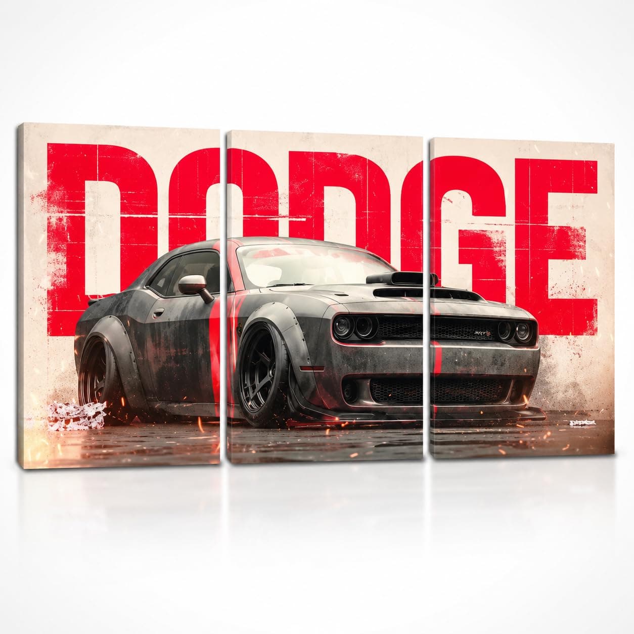 3 Piece Muscle Car Wall Art Poster Set | Split Panel Automotive Wall Decor for Garage, Bedroom, Office & Man Cave | High Resolution Decorative Posters | Unframed