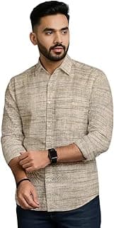 Generic Men’s Pure Khaadi Cotton Regular Fit Full Sleeves Striped Casual Shirt | Handloom Shirt for Office & Casual Wear