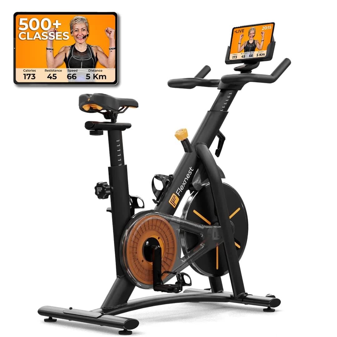 Flexnest Flexbike Exercise Cycle Smart Bluetooth Exercise Cycle For Home With 500+ Live Classes On App,100 Resistance Levels Cycle For Exercise At Home Gym Workout & Cardio Spin Bike (Flexbike Base)
