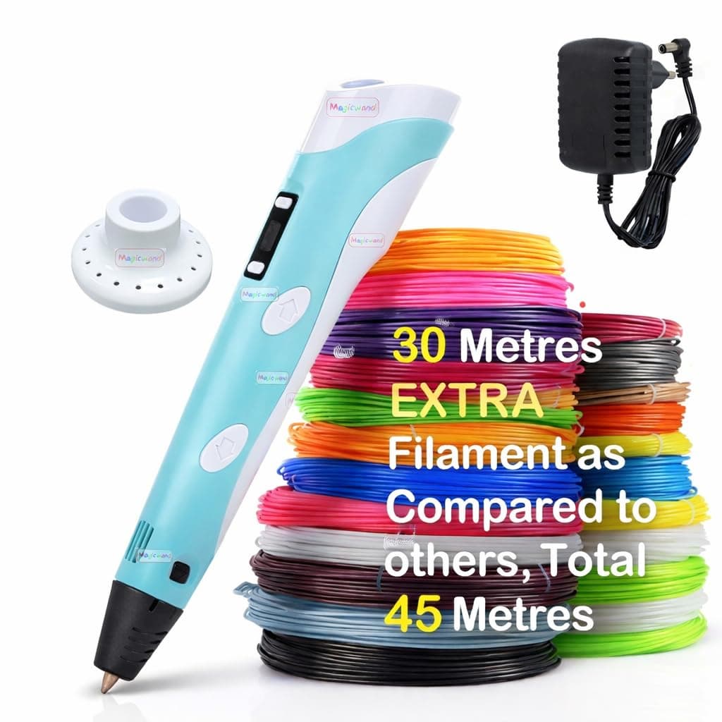 Magicwand【with Adaptor】| !!! Very IMP !!!【Long Press Filament Forward Button to Start 3D Pen】| 3D Printing Pen| 3D Printing Pen with LCD Display【with 30 Metres Extra Filaments】【Pack of 1】