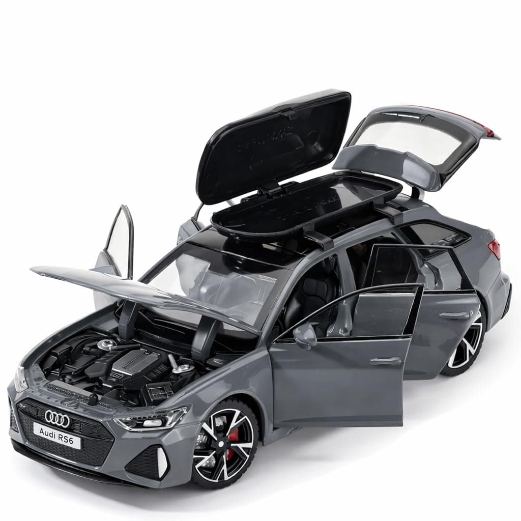 Invite Enterprise 1:32 Scale Aodi RS6 Alloy Die-Cast Car Model with Door-Activated Light & Sound | Openable Doors, Hood & Trunk | Metal Toy Car for Kids & Collectors (No Pull Back) (Grey Color)