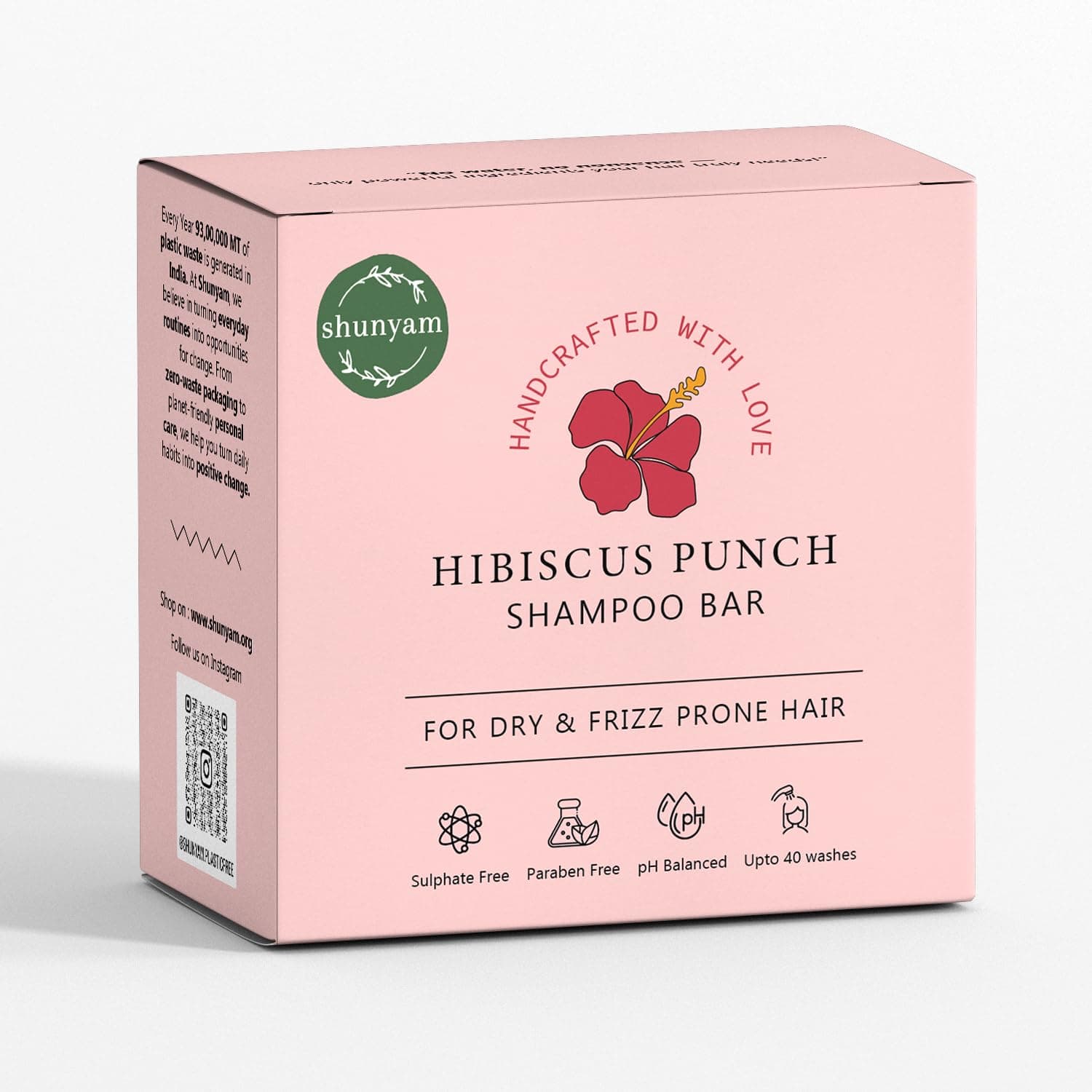 Shunyam All-Natural Shampoo Bar for Dry and Frizzy Hair - Sulphate Free, Natural, Eco-Friendly, Sustainable, Plastic Free - Hibiscus Punch, 70 gm