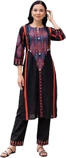 INDO ERA Women's Pure Cotton Geometric Printed Stone Work Kurta & Pant Set | Kurta Sets For Woman
