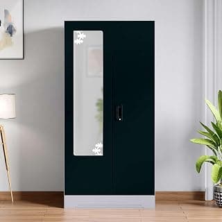 Interio by Godrej Almirah Slimline 2-Door Steel Almirah, Cupboard for Clothes (Pacific Blue), 1-Year Warranty, 1 Locker, 4 Shelves and Star Design Mirror