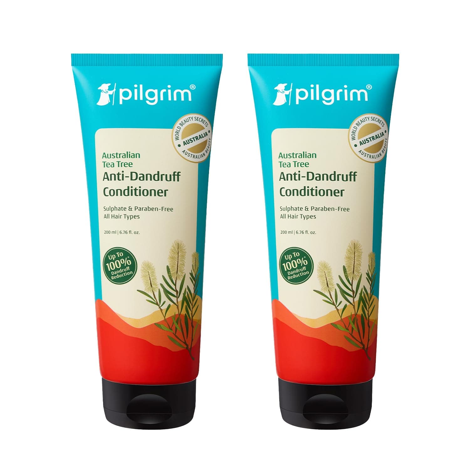 Pilgrim Australian Tea Tree Anti-Dandruff Unscented Conditioner For All Hair Type 200 ml (Pack of 2) | Smoothens Strands & Detangles Hair | Fights and Prevents Dandruff | For Men & Women