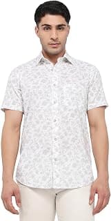 Colorplus Men Regular Fit Print Pattern Pure Cotton Plain Collar Half Sleeve Casual Shirt
