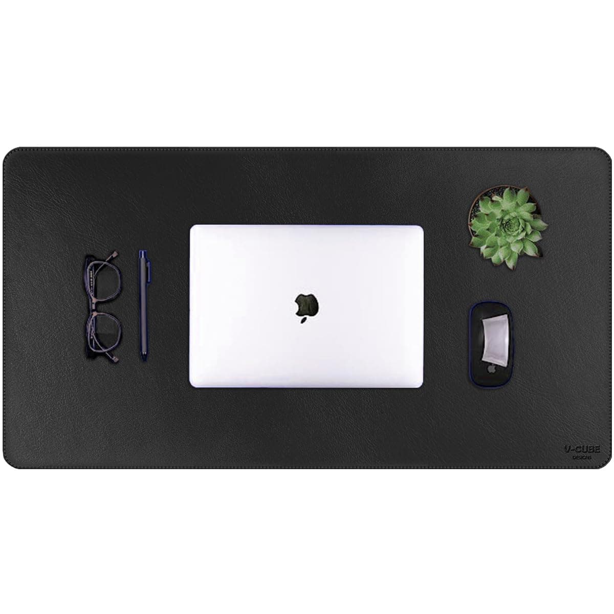 V-CUBE Designs Premium Vegan Leather Desk Mat 75X40cm 2.4mm Thick&Padded|Laptop Mat/Extended Mouse Pad/Stitched, Reversible, Sturdy Deskspread | High Tear/Peel Strength|Anti-Slip,Splash-Proof| Black