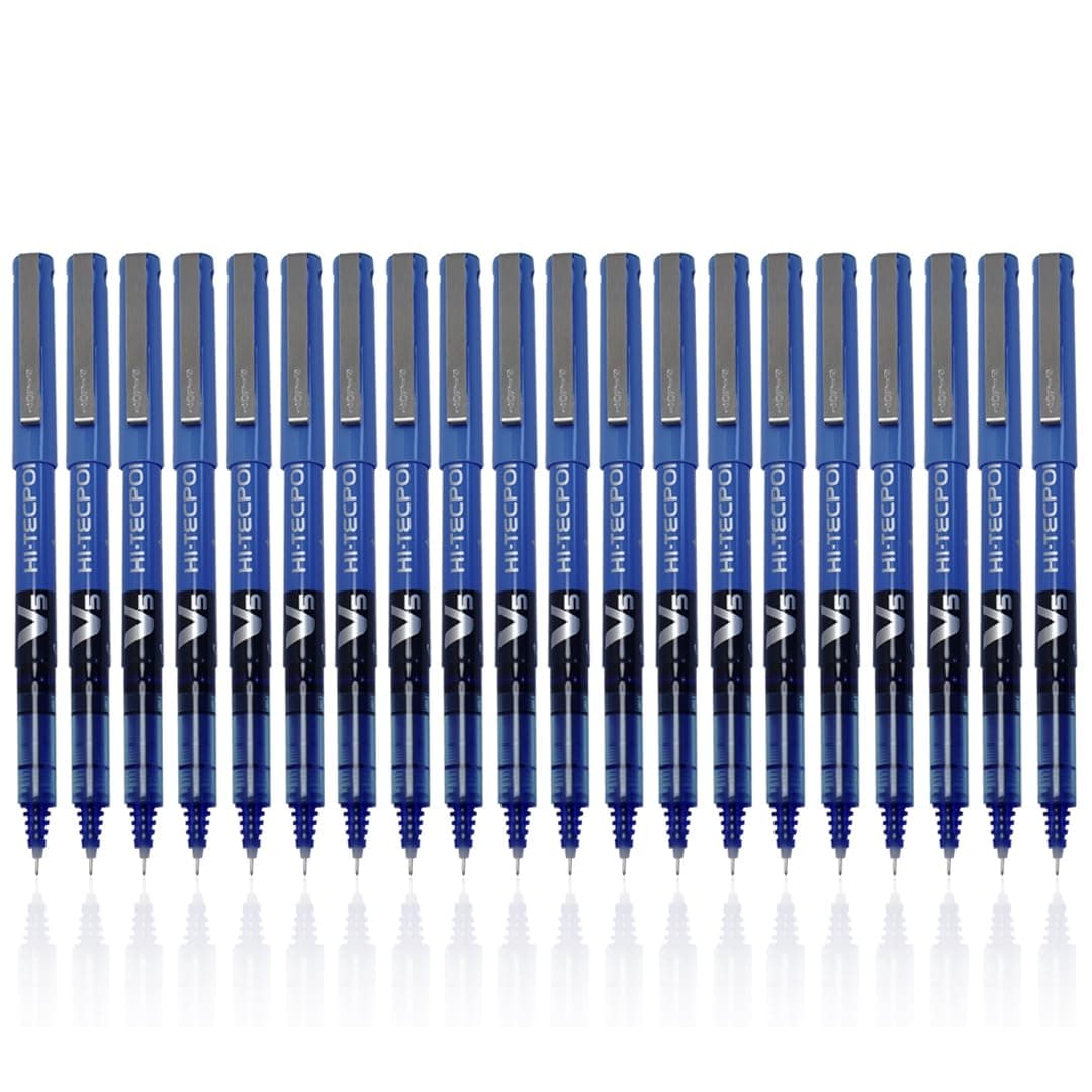 Pilot Hi-Tecpoint V5 0.5mm Extra Fine Point Pure Liquid Ink Roller Ball Pen | Blue Ink, Pack Of 20