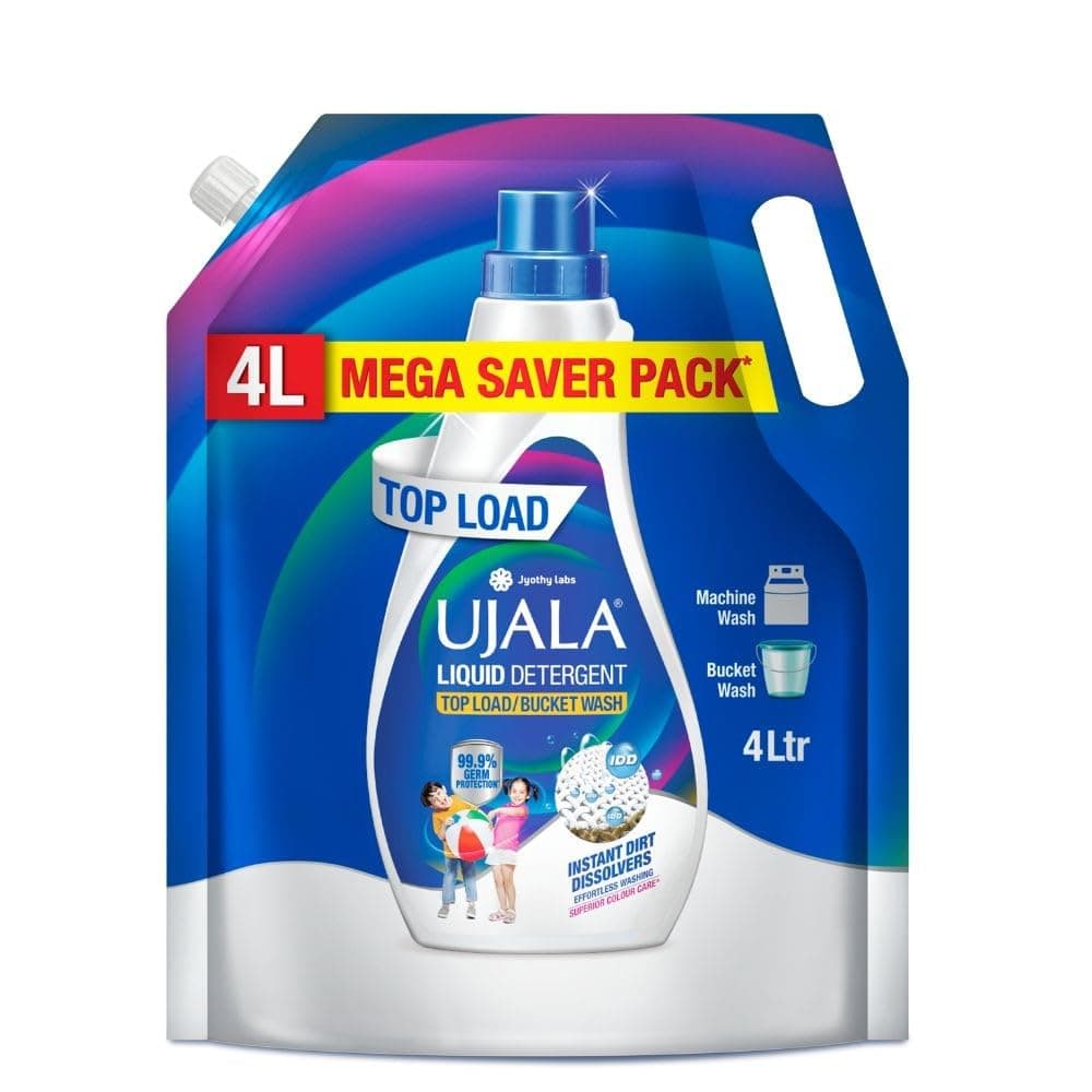 Ujala Top Load Liquid Detergent Mega Saver 4L Refill Pack | Designed For Tough Dirt Removal | Superior Colour Care with Refreshing Fragrance | Ideal for Bucket Wash and Top Load Washing Machines