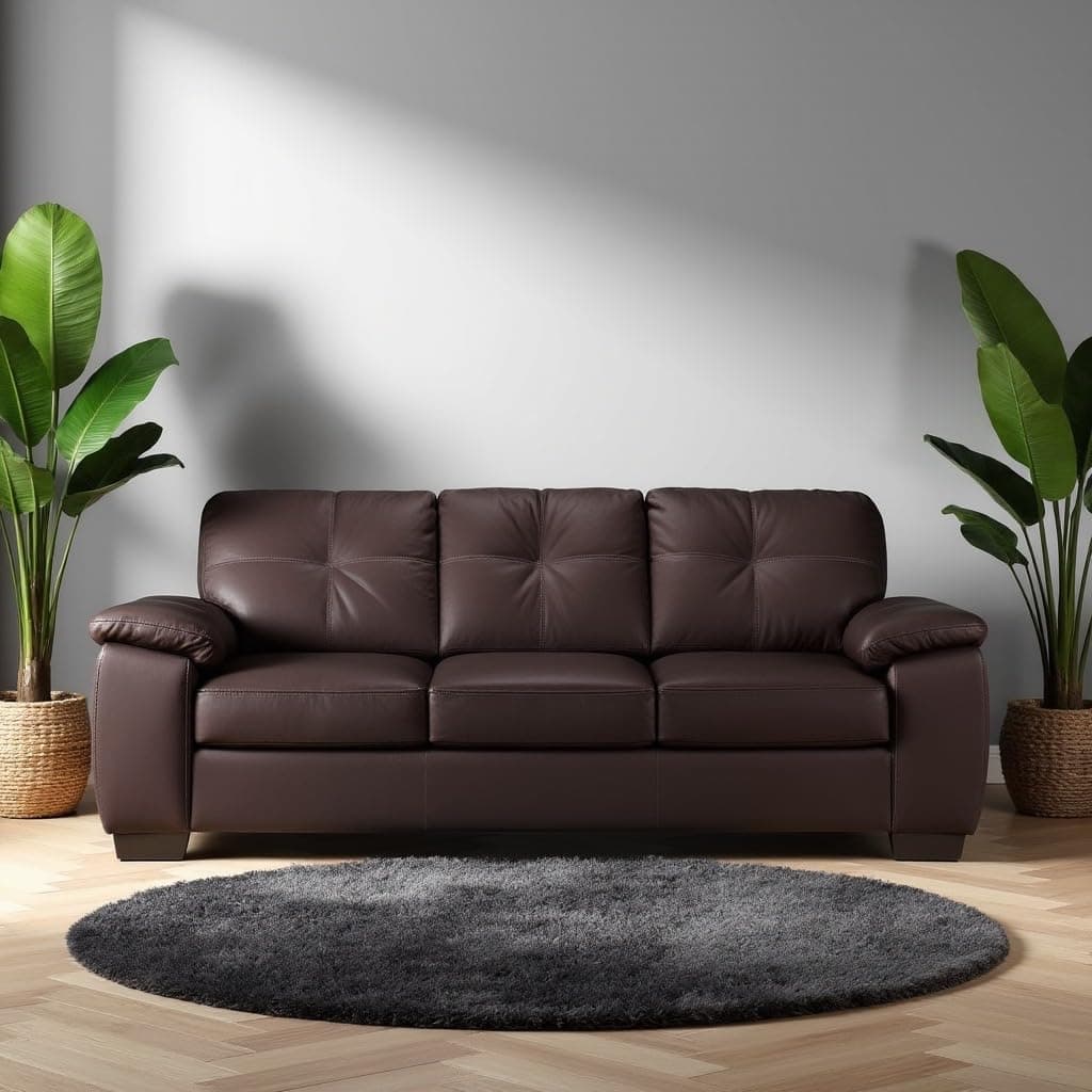 Torque Antos 3 Seater Leatherette Sofa-Dark Brown | Modern Designs Sofa 3 Seater | Premium Leatherette 3-Person Sofas Couches for Living Room Office Setting