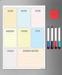 Lifekrafts Magnetic Weekly Planner for Fridge (43x28 cm) | Colorful Dry Erase Chart for Kids & Adults | 4 Markers & 1 Eraser | Family Chores, Routines, Meal Plan, Notes & Reminders