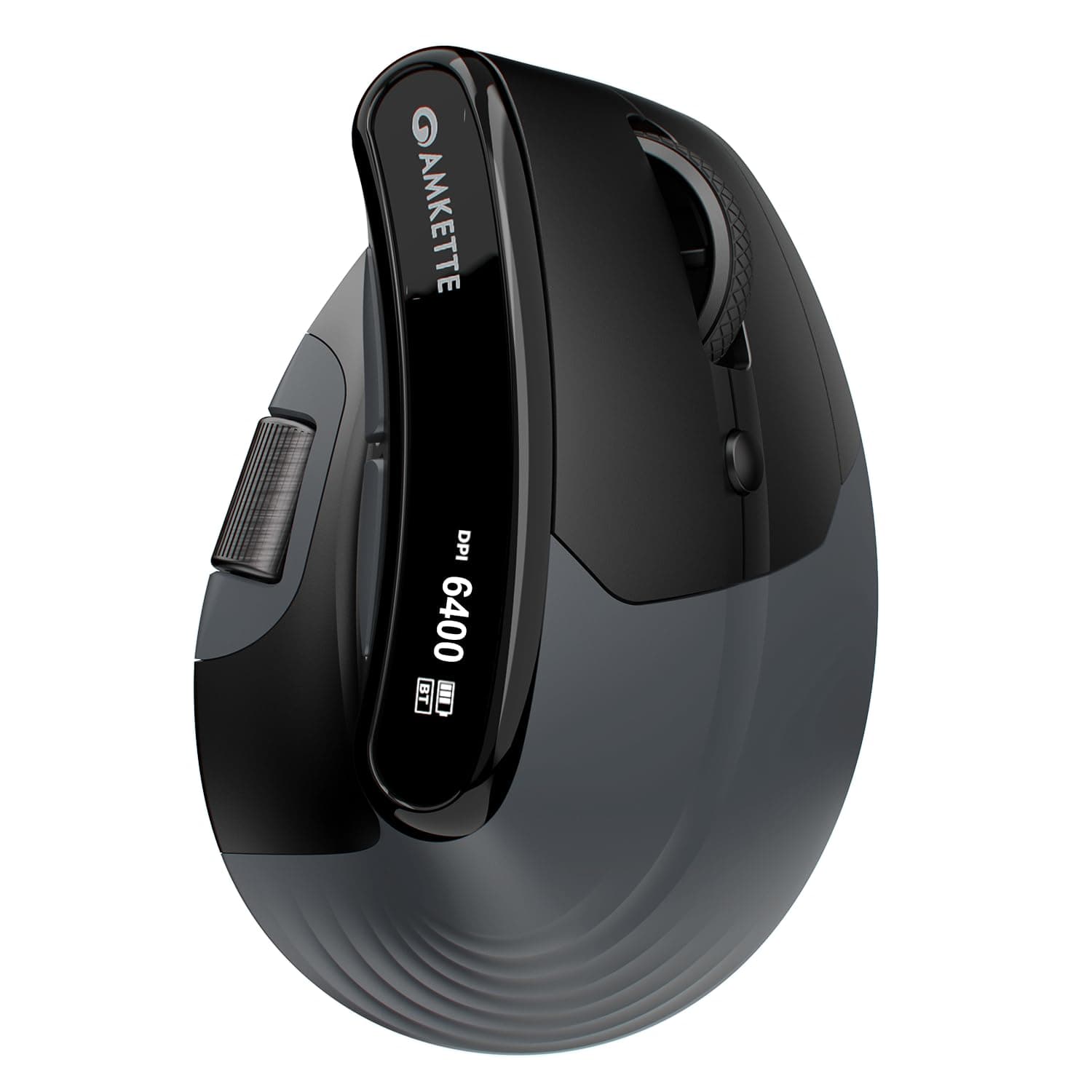Amkette XS Natural Plus Programmable Vertical Wireless Mouse/Bluetooth Mouse, OLED Display Side Scroll, 6400DPI, 2.4G+3×BT+Wired, 7 Button, Rechargeable, 6400DPI, Web Software, 1000Hz, 2Yrs Warranty