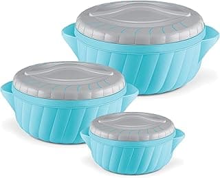 MILTON Flora Jr Set Insulated Inner Steel Casserole for Roti, 3 Pc (455ml,750ml & 1.25L) Hot Box for Kitchen, Hot Pot with Lid, Chapati Box, Serving Box, Cyan Blue