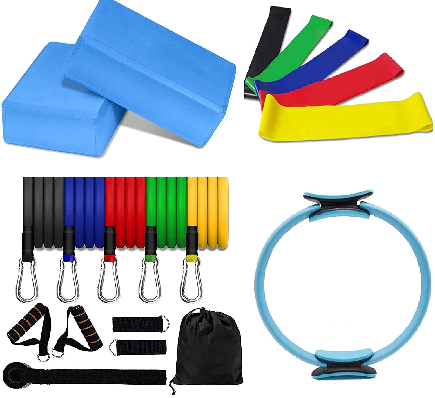 GOCART WITH G LOGO Home Gym Exercise and Yoga Equipment Set (Blue :-Yoga Block Pair,Yoga Ring,RESSISTANCEBAND,RESISLOOP)