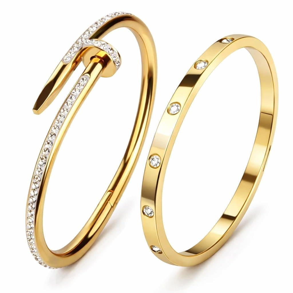 MEENAZ bracelets for women Stylish Bangles for women Adjustable Anti Tarnish Bracelet for girls 2 pc gold Kada for Women Accessories Anti Tarnish Jewellery Stainless Steel Cuff Bracelet gifts Combo