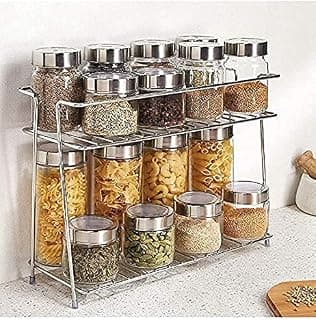 Cri8Hub Tabletop Spice Rack For Your Kitchen_Countertop Spice s And Masala Rack 2 -Tiered Shelf And 2 Layer Stainless Steel And Special Countertop Spice Rack