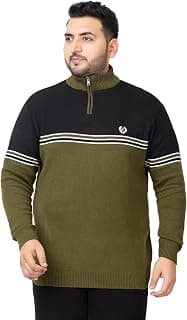 Kvetoo Plus Size Men High Neck Zip Full Sleeve Woolen Winter Sweater