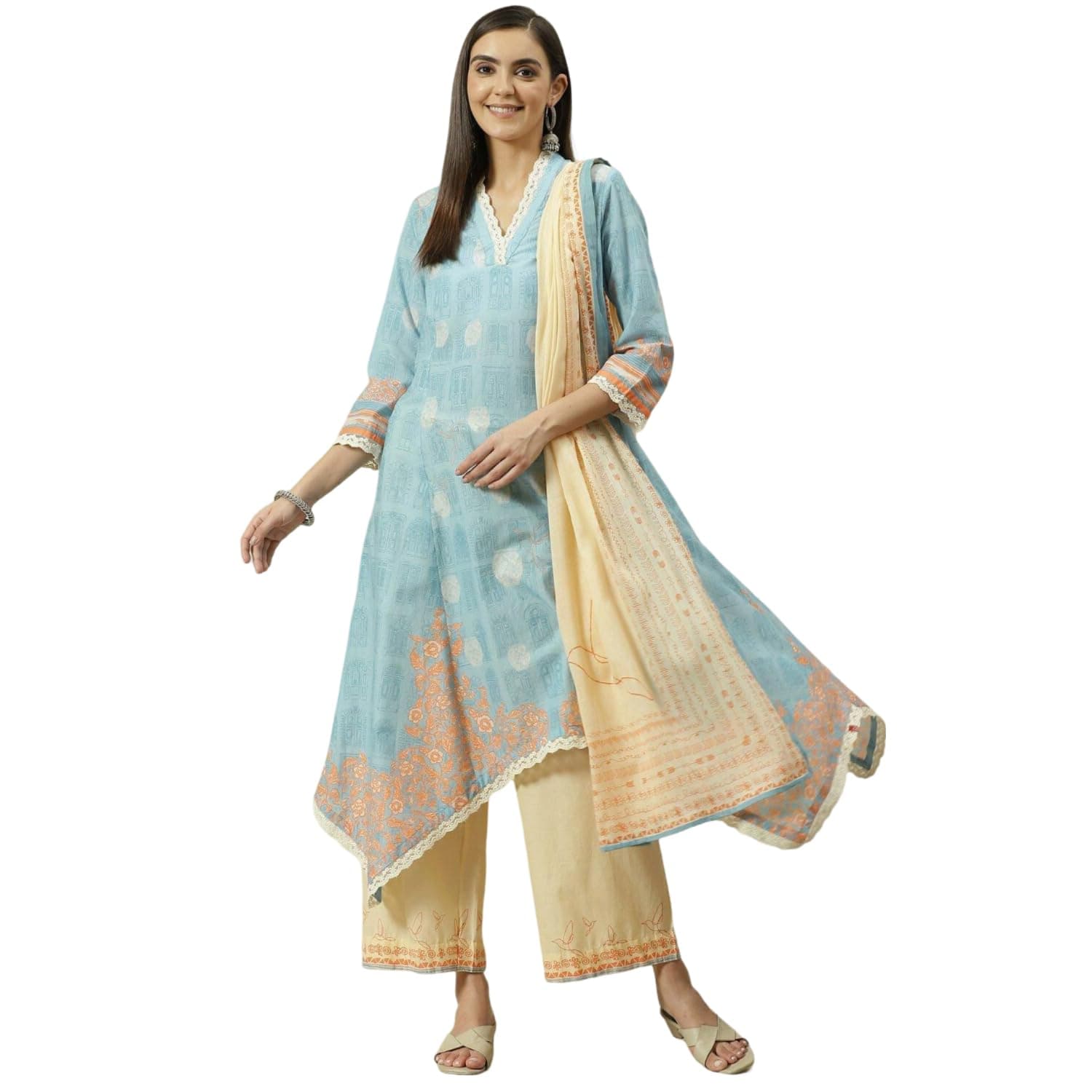 BIBA Women Cotton Kalidar Printed Suit Set
