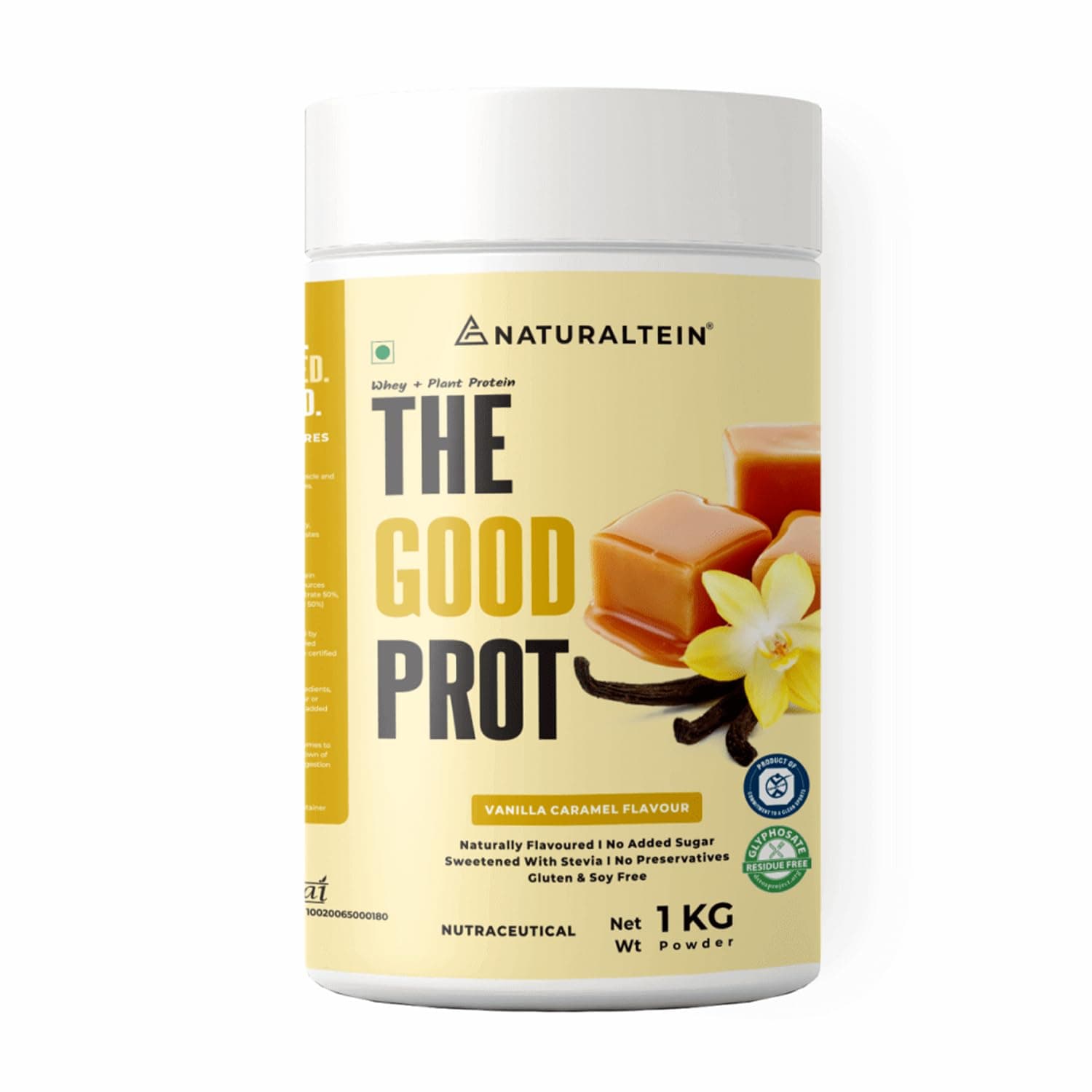 NATURALTEIN The Good Protein – 1 kg (Vanilla Caramel) | Plant & Whey Blend | 22 g Protein per Serving | No Artificial Additives | Supports Muscle Growth, Recovery & Daily Energy