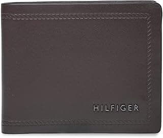 Tommy Hilfiger Men's Leather Wallet Pelotas | Solid Brown Bi-Fold with Global Coin Pocket, 4 Card Slots | Stylish Purse for Gents
