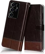 FLIPPED Vegan Leather Flip Case Back Cover for Samsung Galaxy S23 Ultra 5G (Flexible, Shock Proof | Hand Stitched Leather Finish | Card Pockets Wallet & Stand | Coffee with Brown)