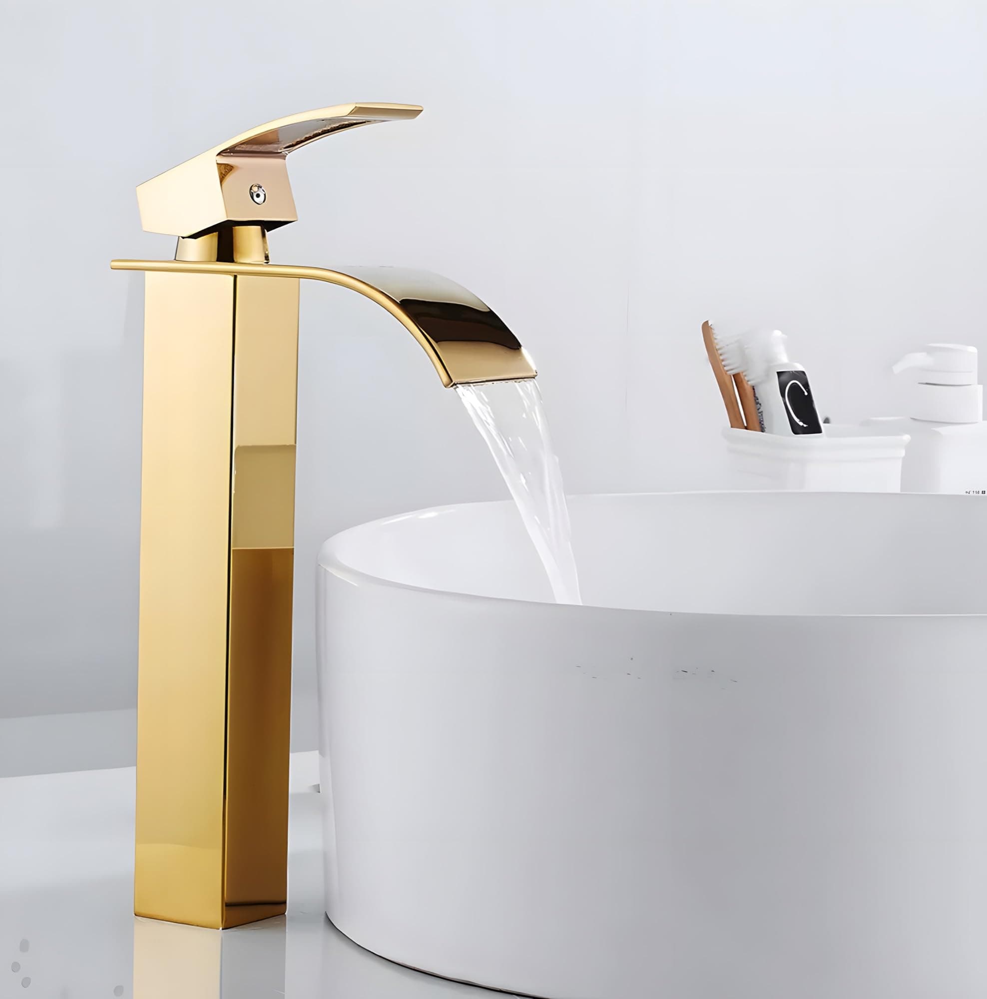 24x7 eMall Gold Waterfall Basin Tap Faucet MixerFor Bathroom Toilet Wash Basins Hot and Cold Water Golden Colour 12 Inch Height