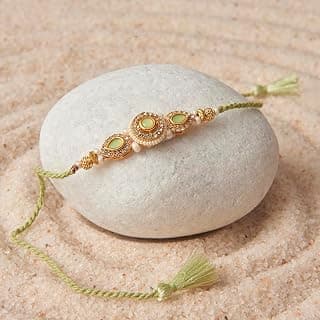 THE GIFT STUDIO.COM | Stylish Green Stone Pearl Rakhi Bracelet | Handmade Rakhi | Raksha Bandhan Special