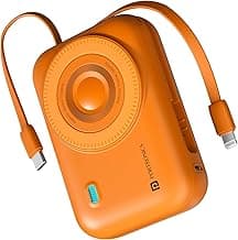 Portronics Power Shutter 20000mAh 15W Magnetic Wireless Fast Charging Powerbank with in-Built Type C & 8 Pin Cable, 22.5W Type C PD Output, Type C Bidirectional Port, LED Display (Orange)